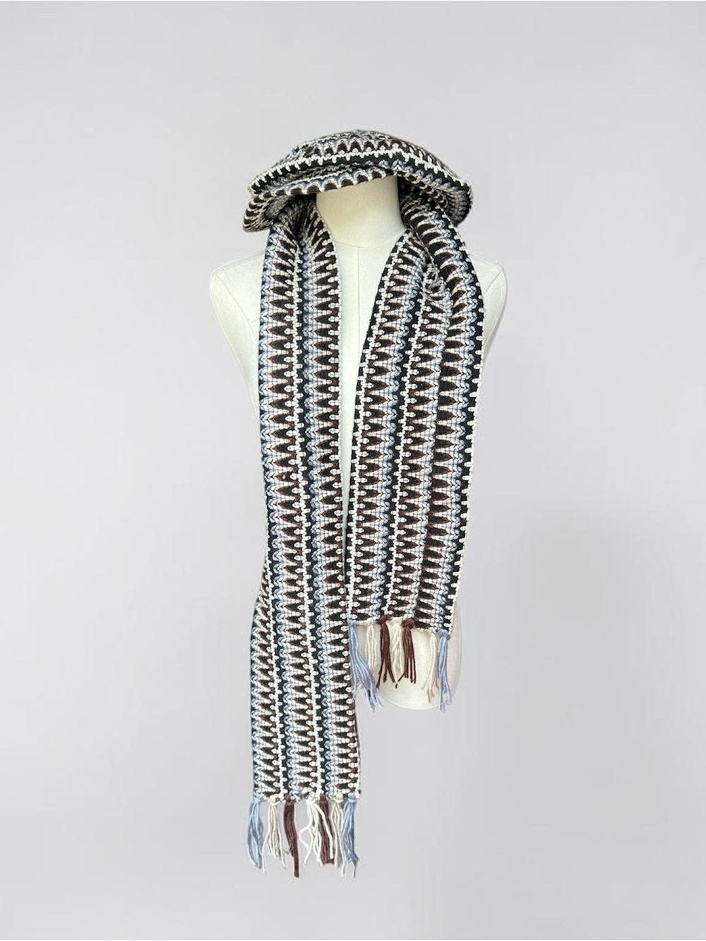 Men's Striped Knit Scarf - Brown, Blue & White